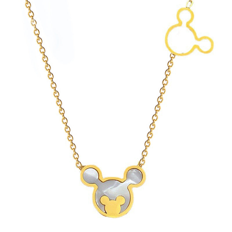 Collana girocollo minimalista in acciaio al titanio con motivo floreale, geometrico e cartone animato