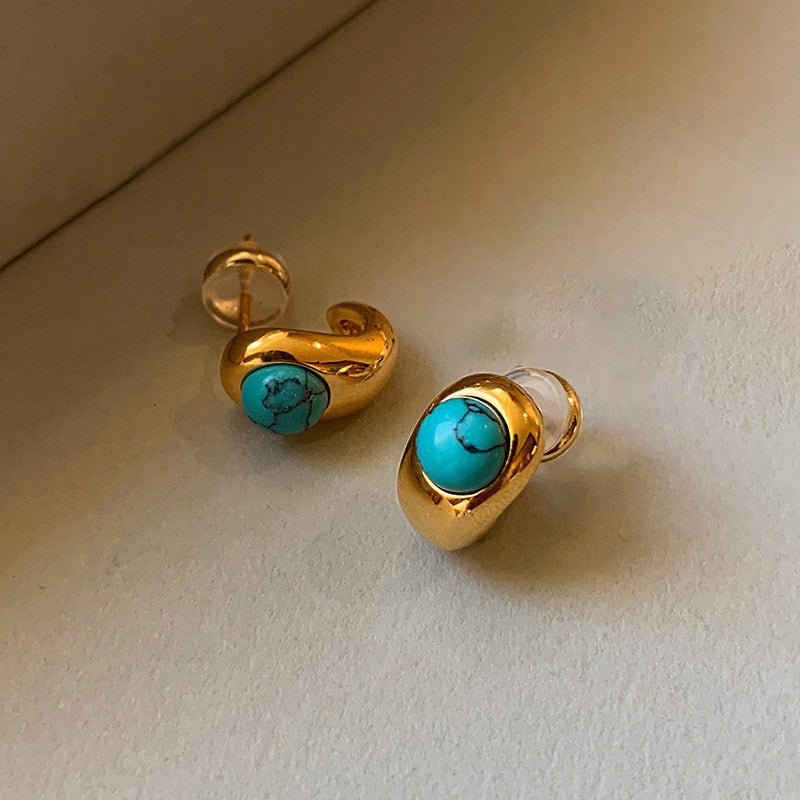 Orecchini da donna geometrici minimalisti in metallo con finitura lucida e placcatura in oro, per l'uso quotidiano