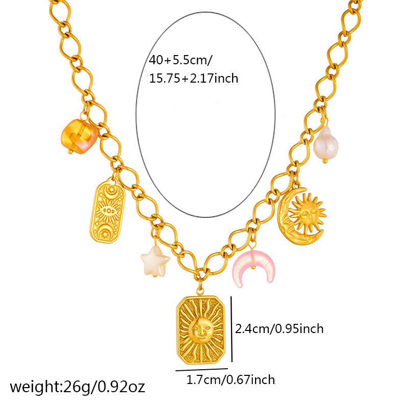 Chic Square Sun Moon Stainless Steel Plated Necklace for Women
