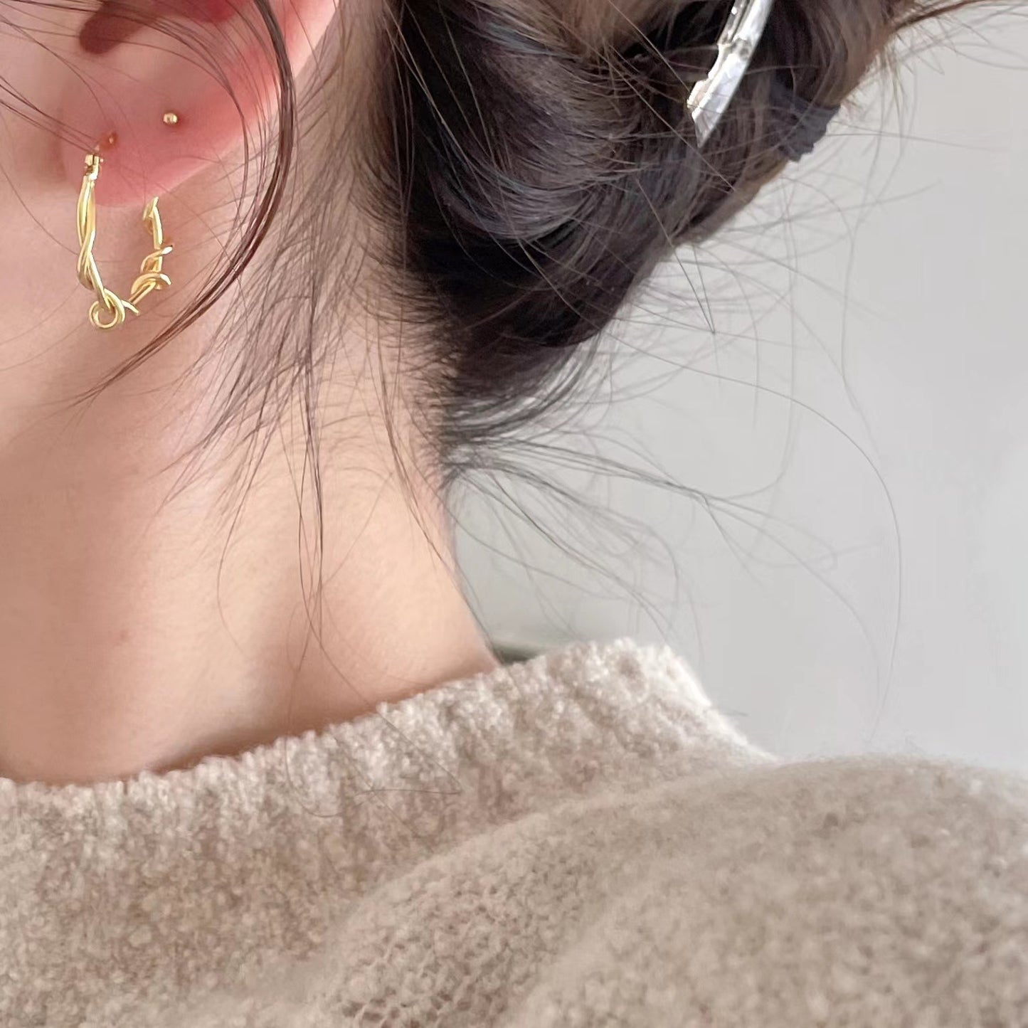 Orecchini a perno geometrici in argento Sterling 925 intrecciati minimalisti da donna