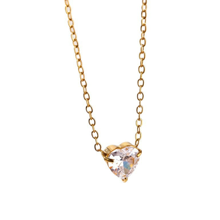 Elegante collana da donna in acciaio inossidabile placcato a forma di cuore con pietra natale di dicembre