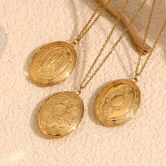 Collana con ciondolo a margherita geometrica minimalista alla moda per donna, in acciaio inossidabile placcato oro 18 carati, medaglione a specchio double-face
