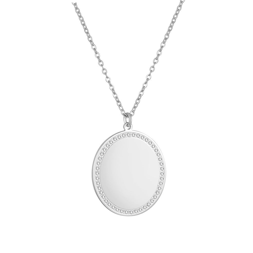 Collana da donna minimalista ovale in acciaio inossidabile con intarsio di zirconi e placcatura in oro, lunghezza regolabile, gioielli con pendente geometrico