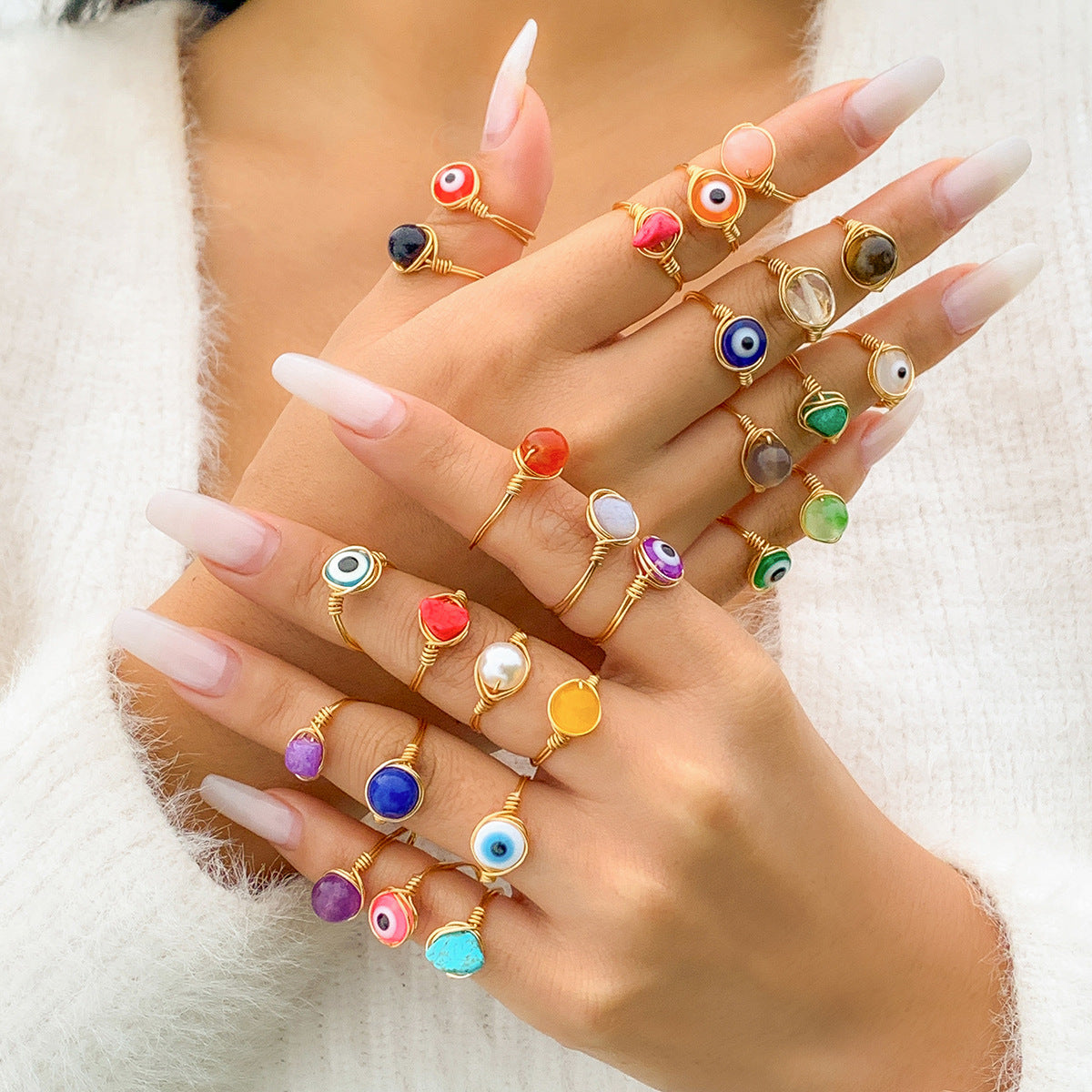 Vintage Punk Plated Acrylic Opal Eye Ring for Women