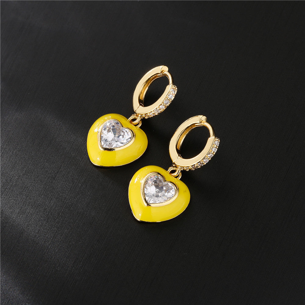 Elegant Heart Geometric Drip Oil Cubic Zirconia Brass 18K Gold Plated Earrings