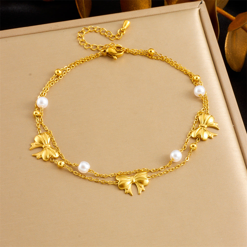 Minimalist Colorful Iridescent Shell Butterfly Starfish Stainless Steel Anklet for Women