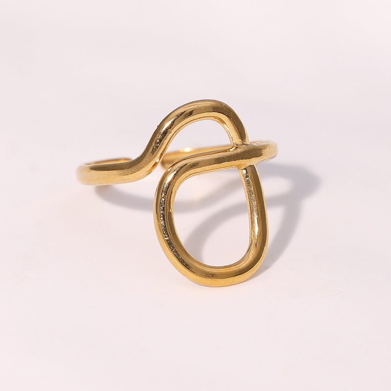 Anello aperto da donna in acciaio inossidabile geometrico minimalista con finitura placcata, anello regolabile di lusso leggero