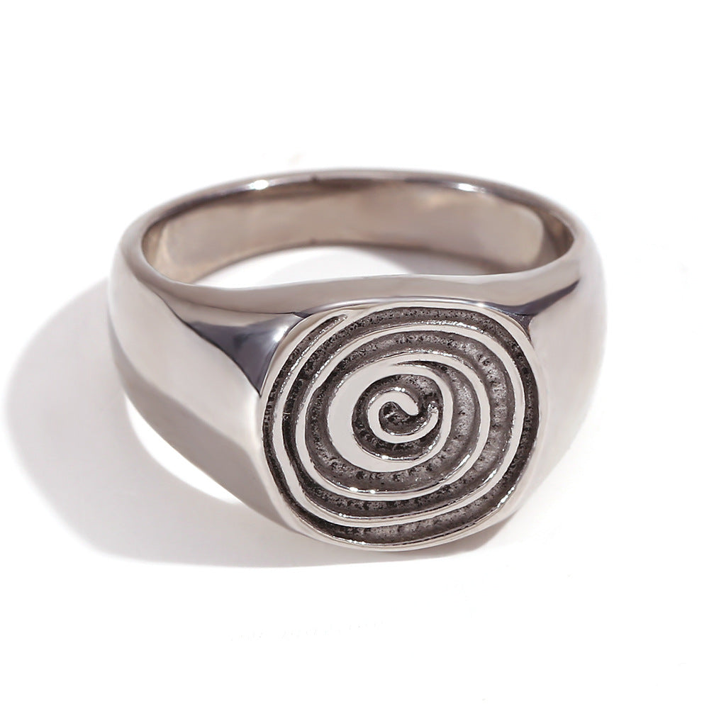 Anello Geometrico in Acciaio Inossidabile d'Ispirazione Vintage con Placcatura in Oro 18K e Accento a Goccia in Pietra Naturale