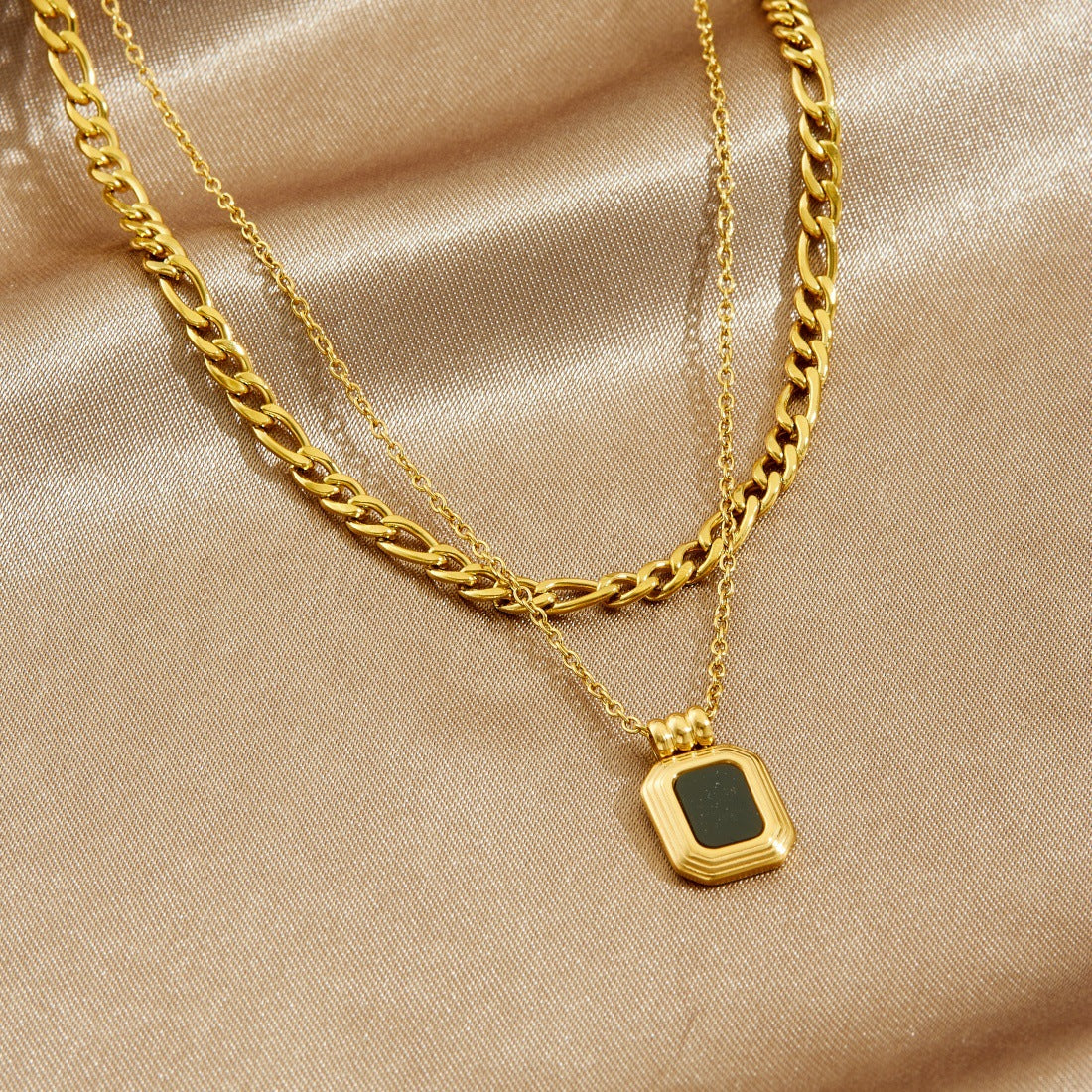 Vintage Gold Plated Stainless Steel Square Geometric Pendant Necklace for Women