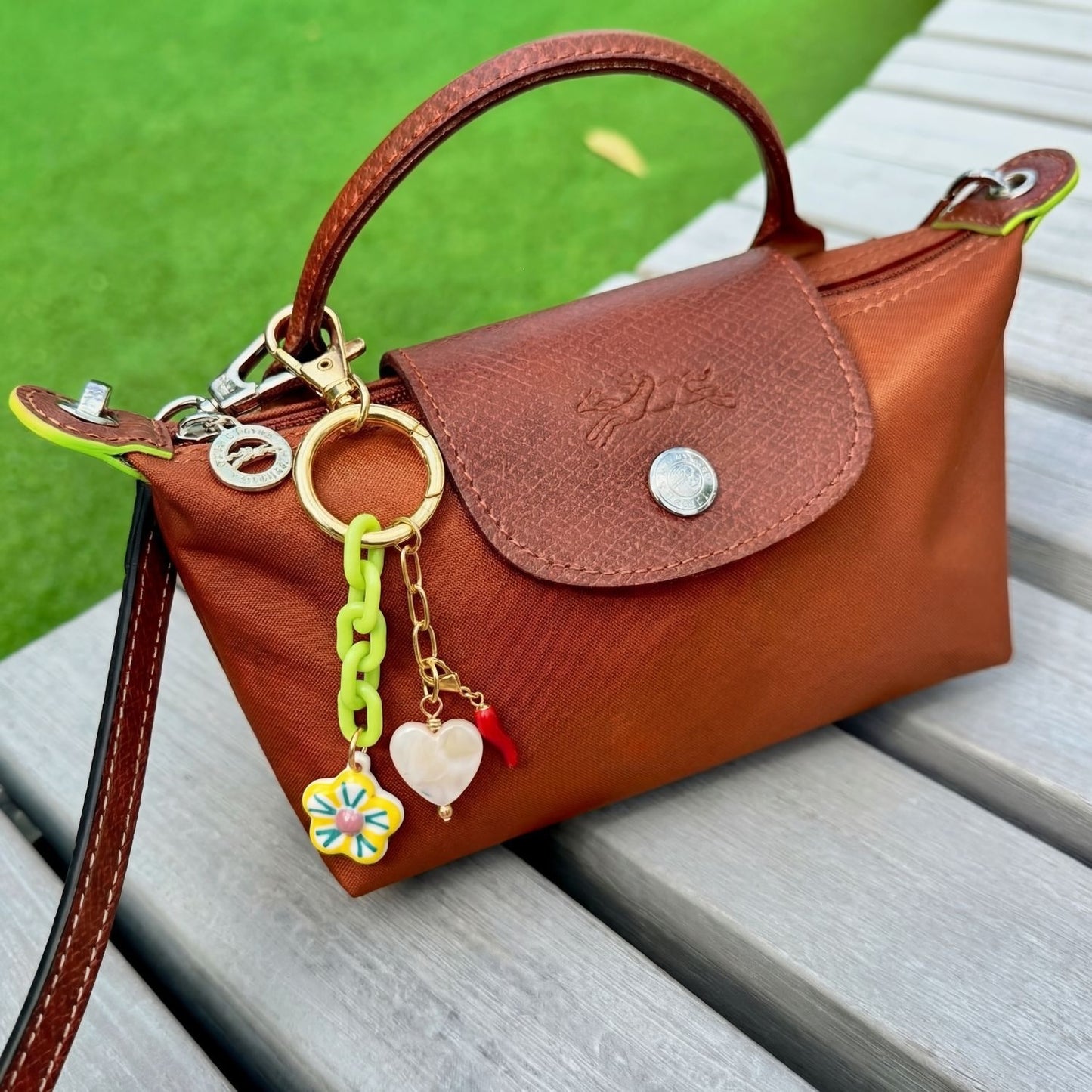 Minimalist Fruit Pattern Brass Bag Charm Keychain