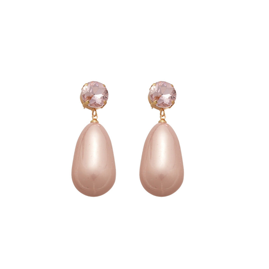 Eleganti orecchini a perno da donna stile francese con perla a goccia e intarsi in strass in acciaio inossidabile