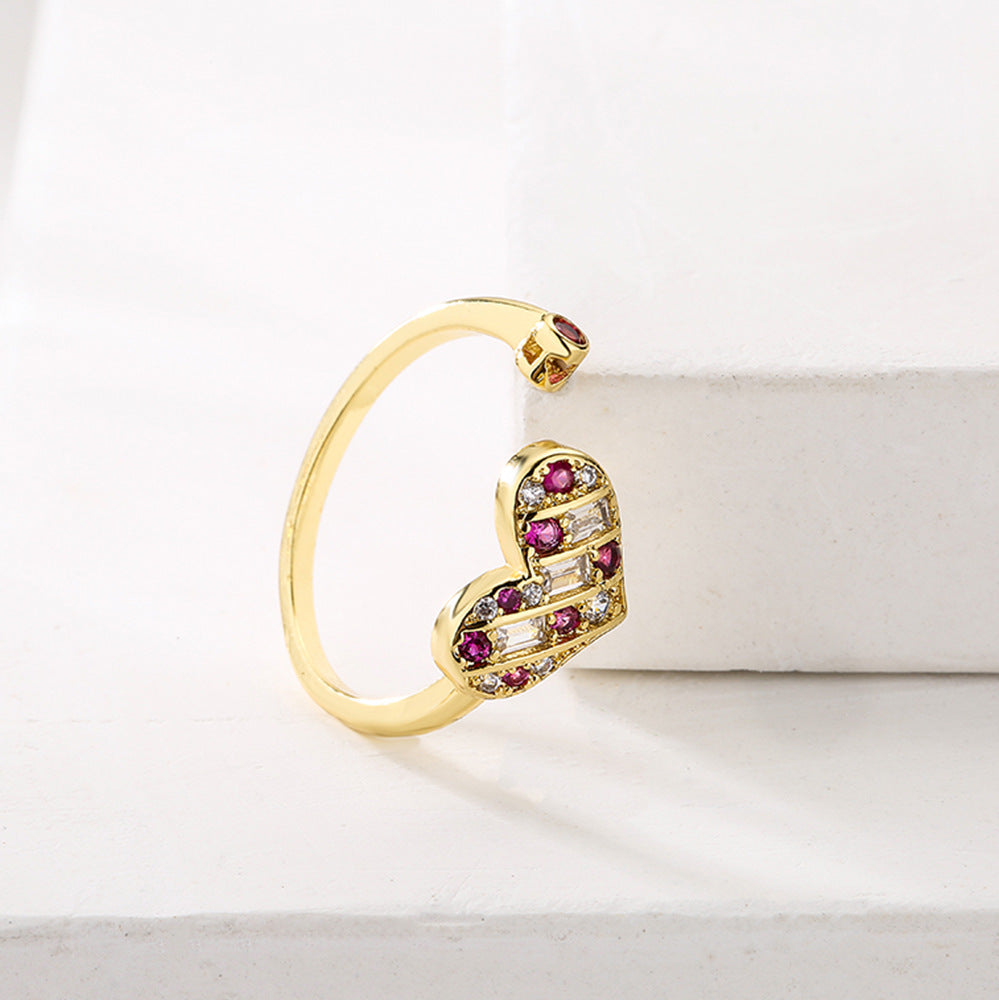 Anello a cuore vuoto geometrico da donna in ottone placcato oro 18K con micro incastonatura a pavé