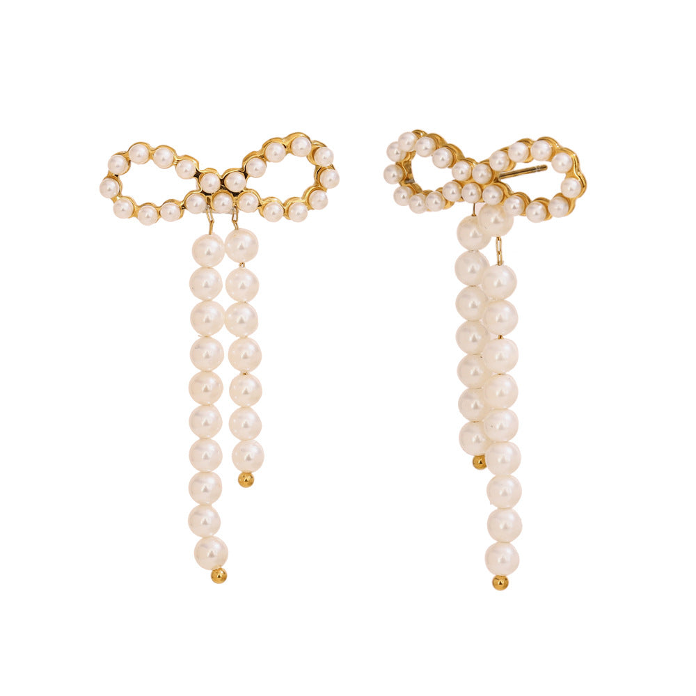 Vintage Butterfly-Shaped Stainless Steel Earrings with 18K Gold Plating and Simulated Pearl Accents for Women