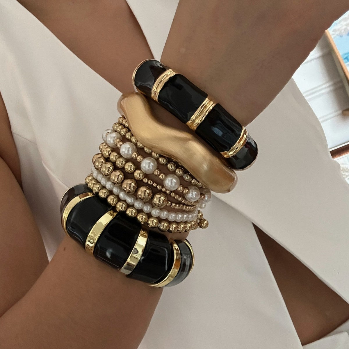 Bracciale Vintage Lusso Goccia Olio Lega Geometrica Onda Irregolare Aperto