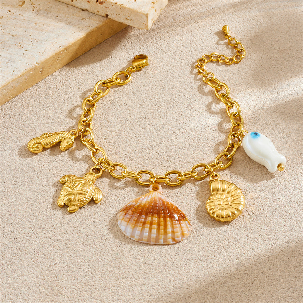 Fashion Gold Plated Stainless Steel Animal Crab Starfish Sea Creature Charm Bracelet for Women