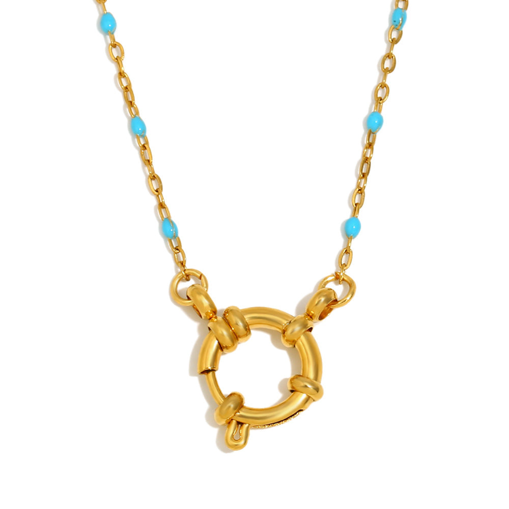 Collana con Pendente Geometrico Stile Bohemien da Donna in Acciaio Inossidabile con Placcatura in Oro 18K e Finitura Smaltata