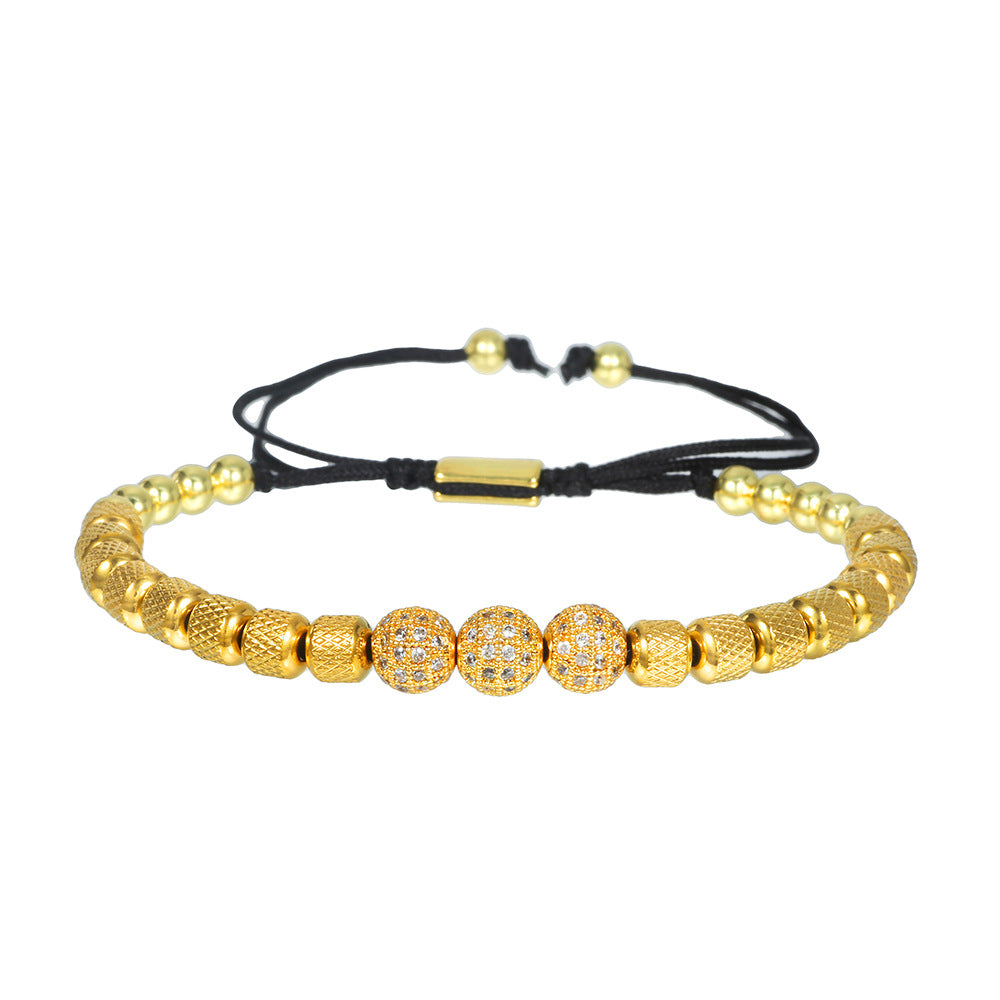 Geometric Gold Plated Brass and Stainless Steel Bracelet with Micro-set Cubic Zirconia Beads for Men and Women