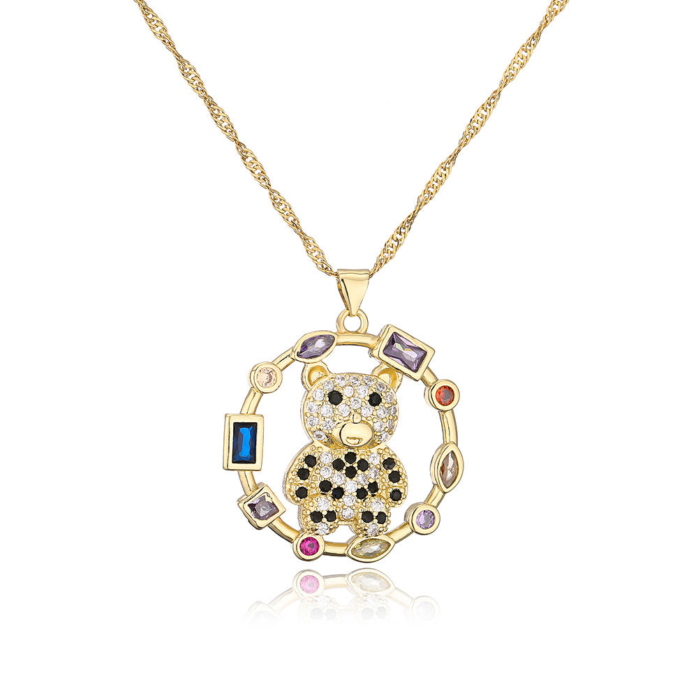 Cute INS-Style Animal Pendant Necklace for Women with Copper Base Plated in 18K Gold and Zircon Inlay