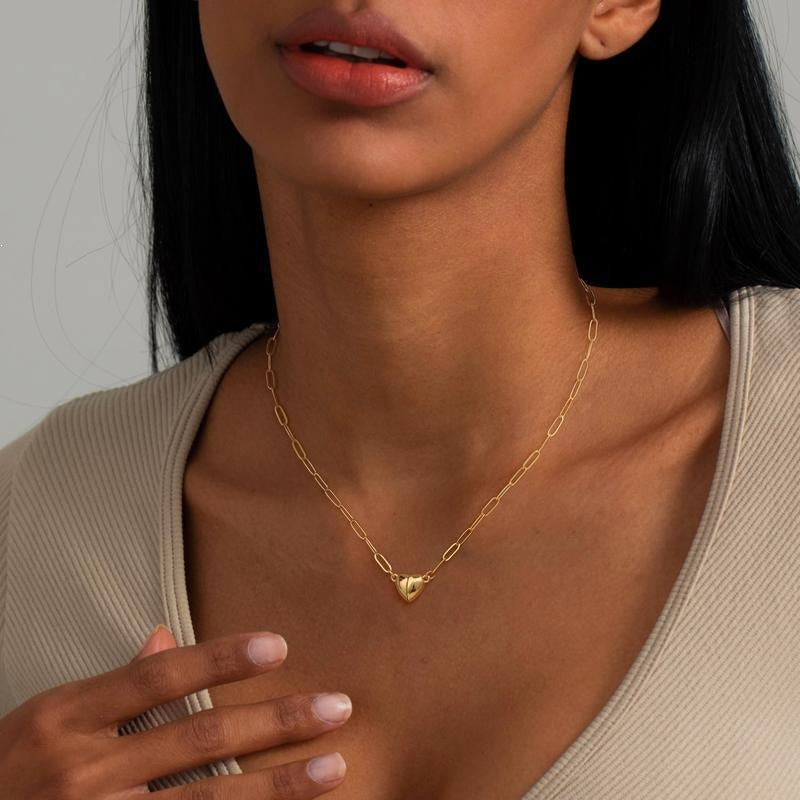 Minimalist Heart Pendant Stainless Steel Plated Cable Chain Necklace for Women