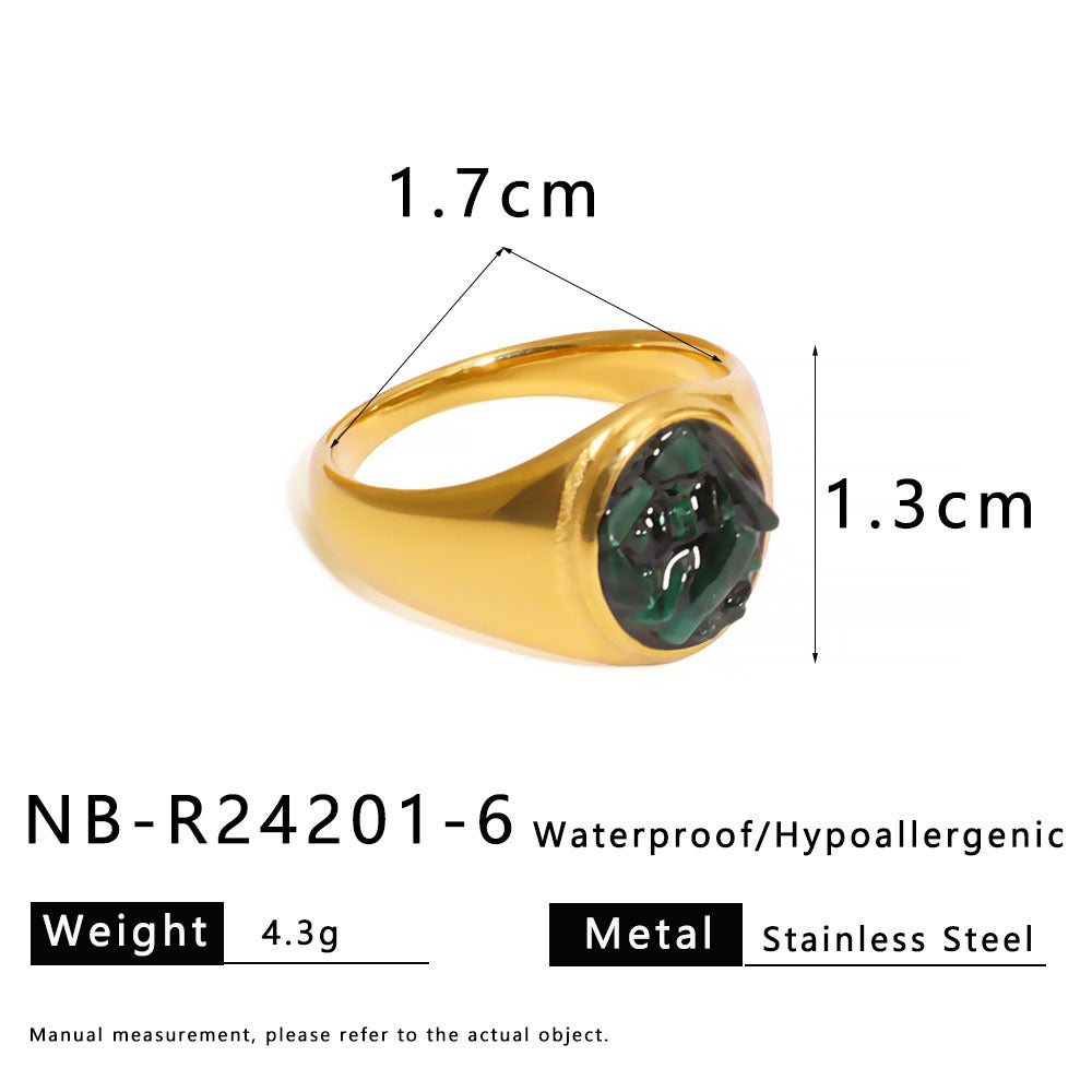 Anello Minimalista in Acciaio al Titanio con Intarsio in Pietra Naturale, Design a U e Geometrico, Finitura Galvanizzata per Uomo e Donna