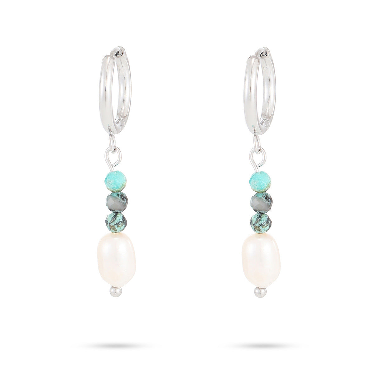 Pendientes de Acero de Titanio en Forma de I, Minimalistas y Elegantes para Mujer, con Acentos de Turquesa Natural y Perlas