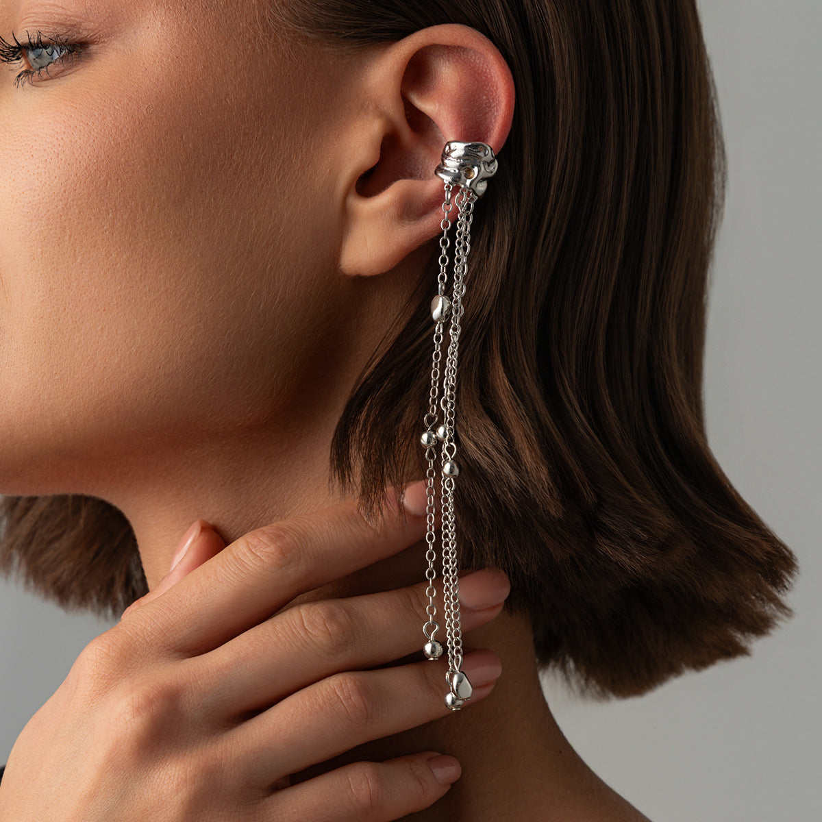 Elegant Punk Rhinestone Star Plated Alloy Cable Chain Tassel Earrings for Women