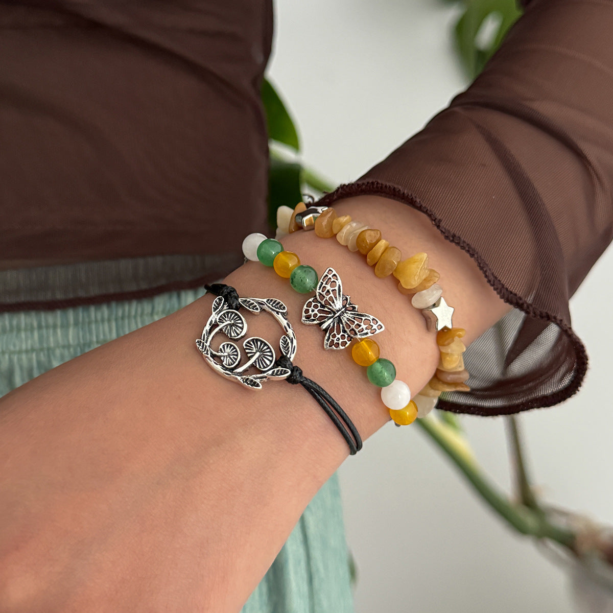 Bohemian Vintage Ethnic Alloy Plated Star Geometric Butterfly Animal Charm Bracelet for Women