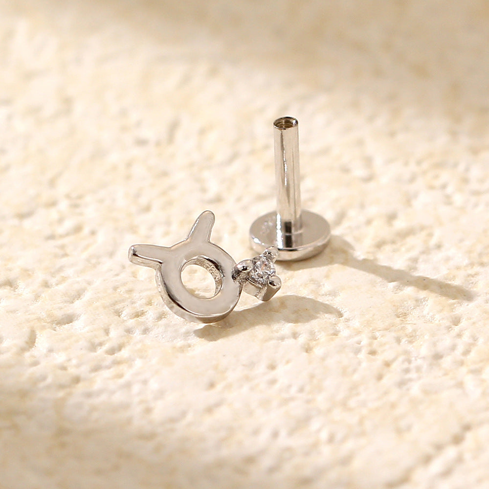 Minimalist S925 Sterling Silver Zodiac Flat Back Cartilage Earrings for Unisex