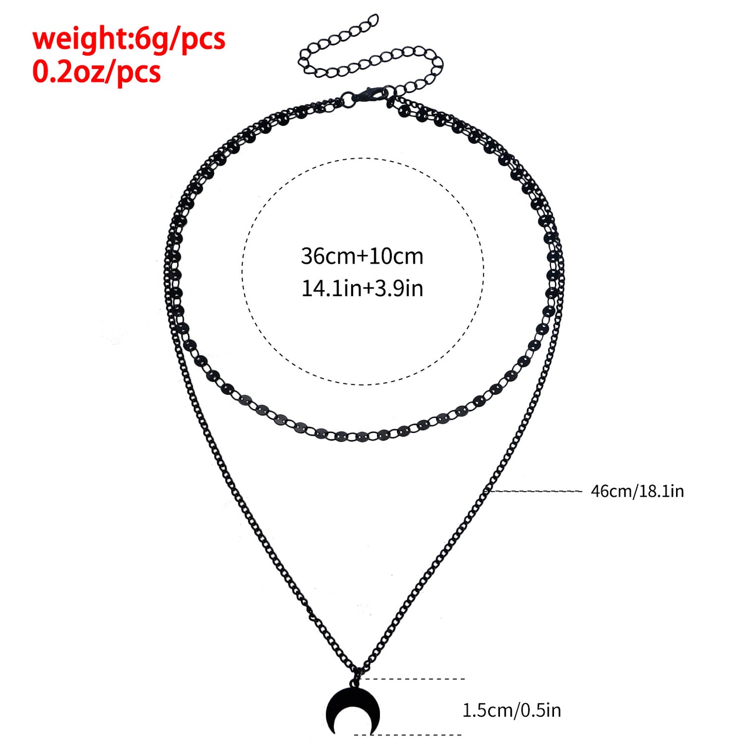 Collar Minimalista con Colgante de Luna en Aleación con Acabado Chapado para Mujer Cadena Doble para Clavícula