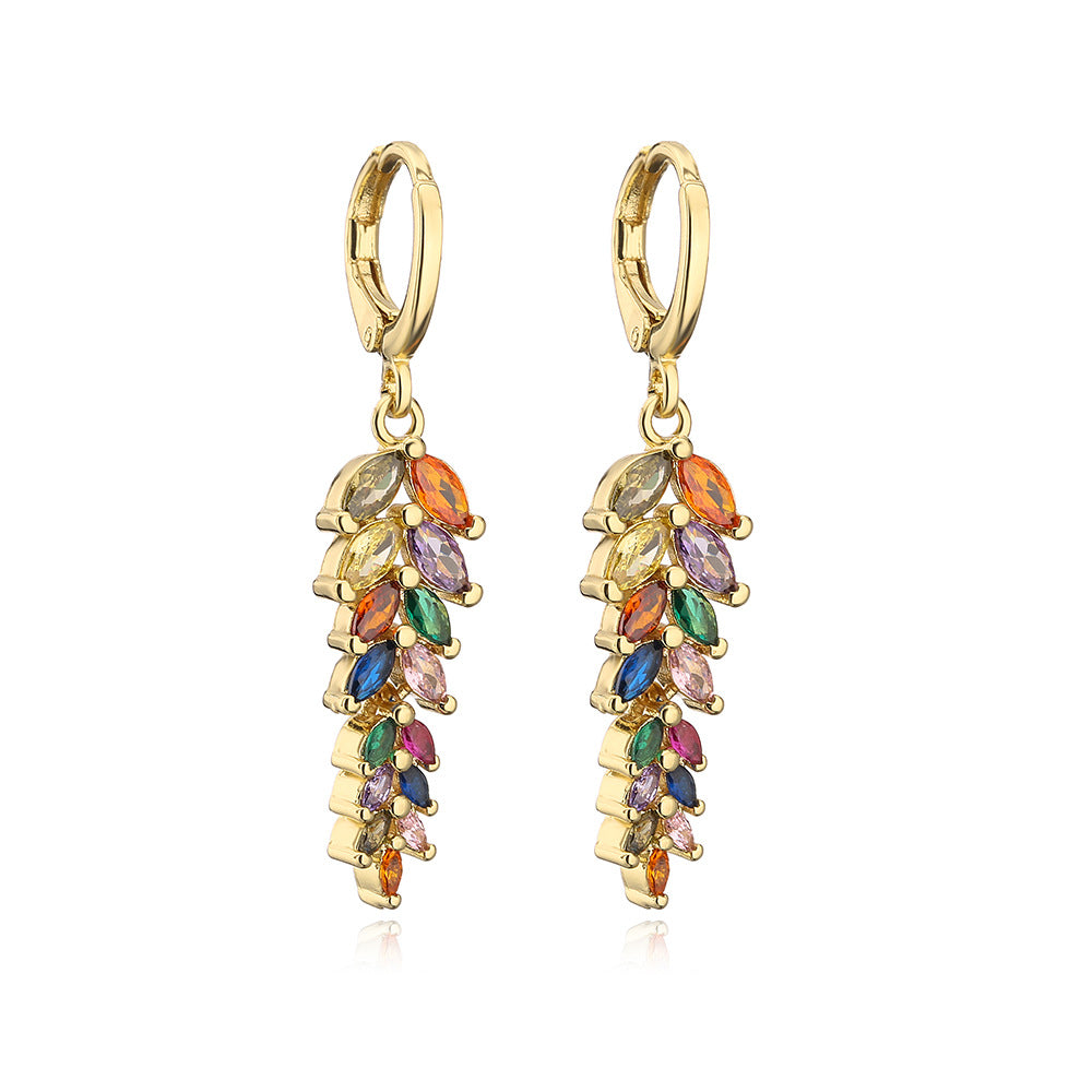 Minimalist Geometric Leaf-Shaped Copper Earrings with 18K Gold Plating for Women