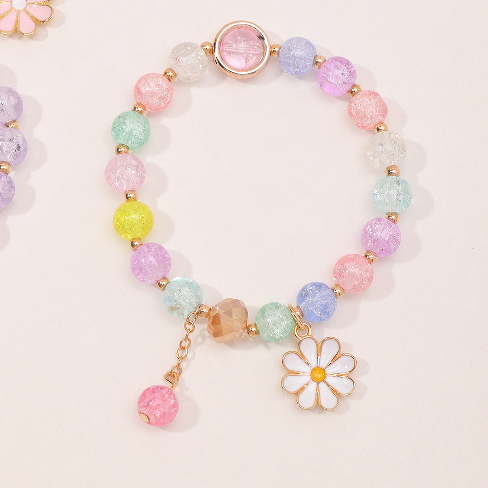 Braccialetto per bambine con perline di vetro a forma di margherita, design floreale, gioielli fatti a mano in stile principessa