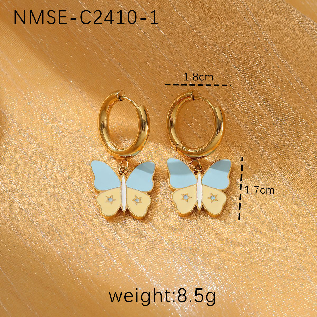 Dulces aretes de acero titanio con forma de mariposa para mujer con esmalte de color y acabado chapado