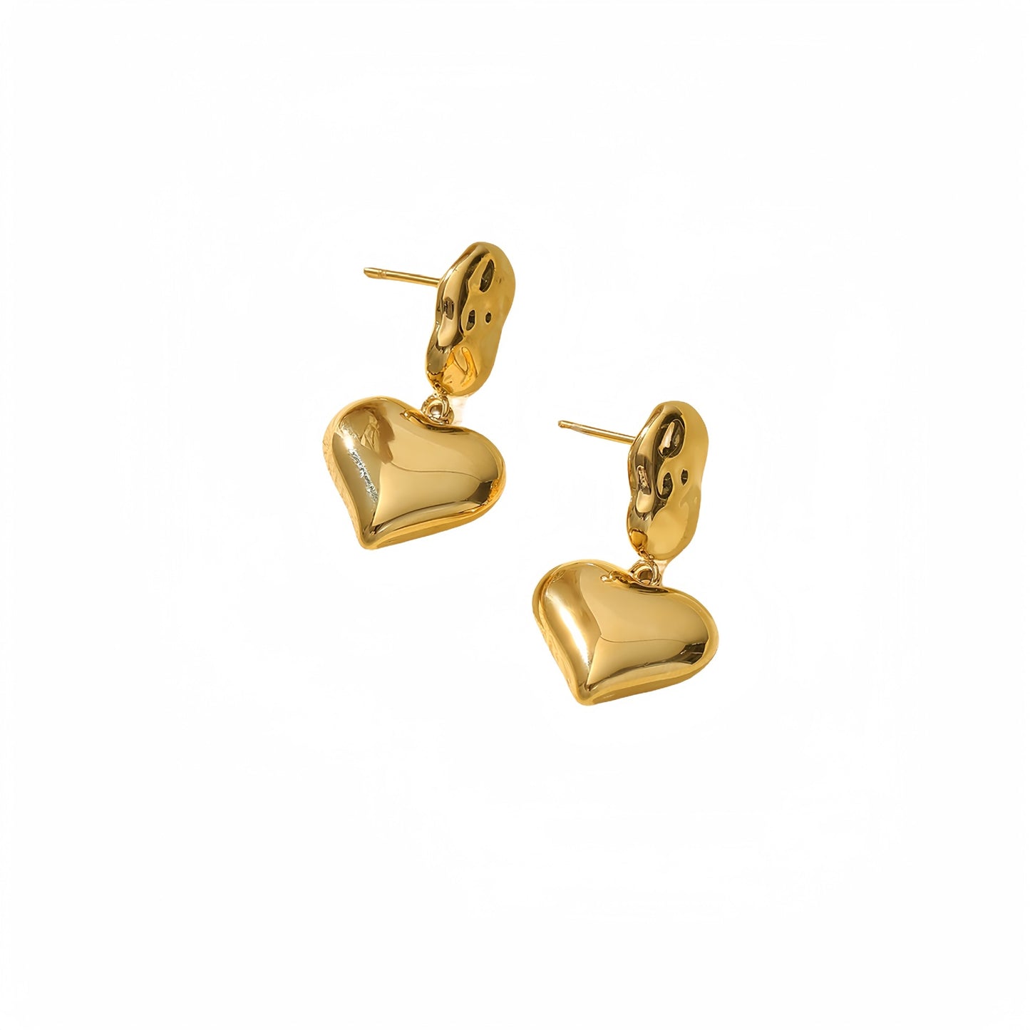 Pendientes de tuerca vintage de acero titanio con forma de corazón y acabado chapado para mujer