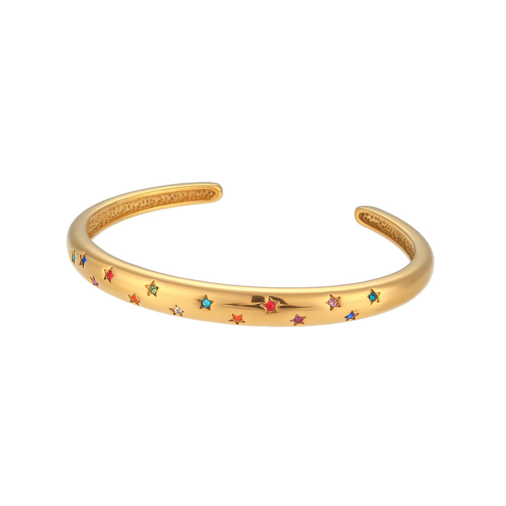 Bracciale minimalista da donna in acciaio al titanio con forma a ottagramma e intarsio in zircone rotondo, polsino in acciaio inossidabile elettroplaccato