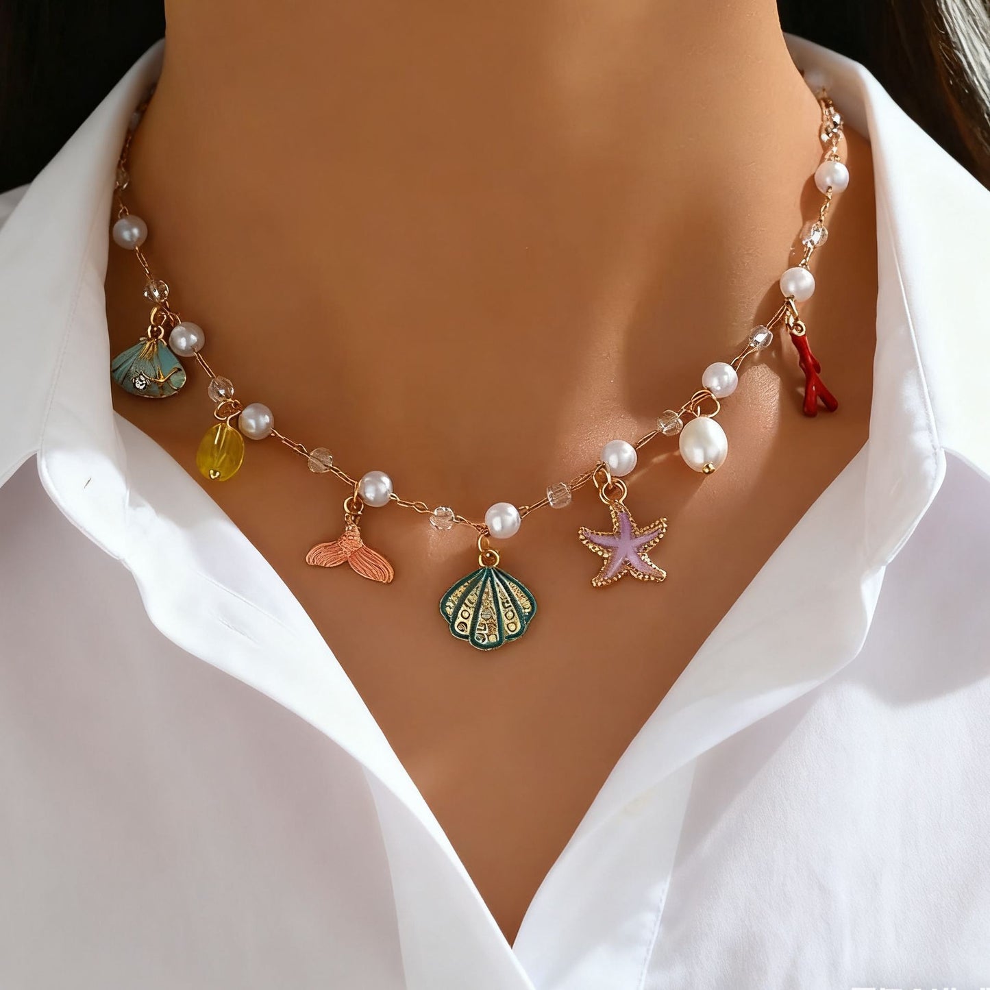 Collar con colgante de aleación redonda de varias capas y cadena singapur