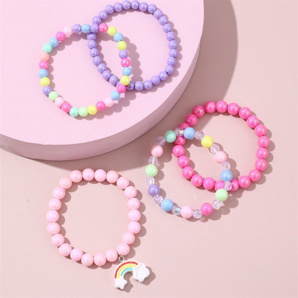Set di braccialetti con ciondolo arcobaleno in perline acriliche colorate per bambini, braccialetti minimalistici fatti a mano a forma geometrica per bambini