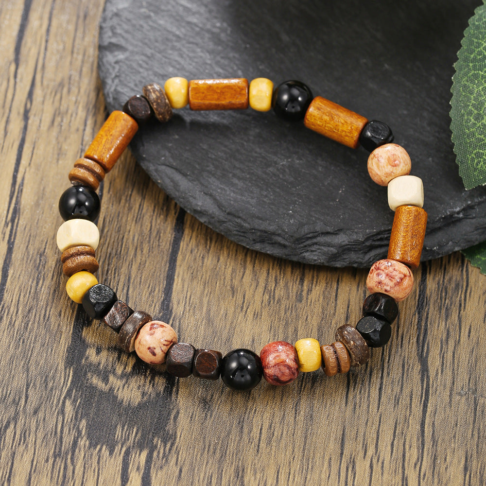 Hip-hop Wood Turquoise Cross Bracelet Handmade Beaded Elastic Band