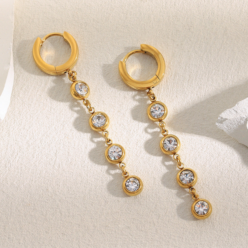 Orecchini pendenti da donna con zirconi placcati oro 18 carati, in acciaio inossidabile geometrico minimalista