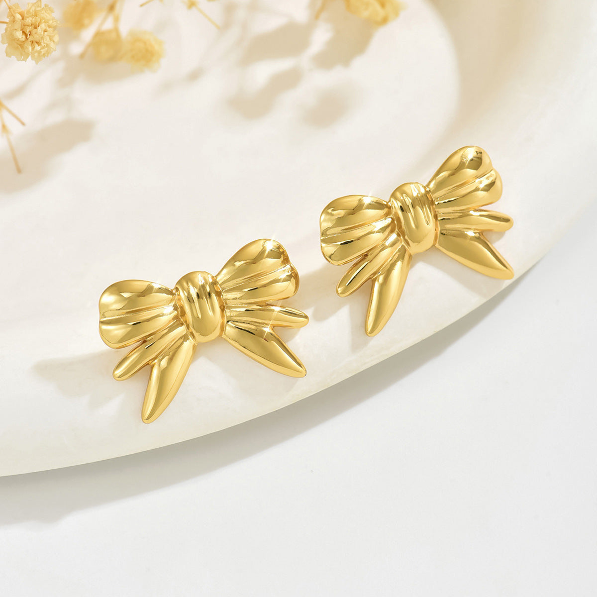 Sweet Stainless Steel Bow Earrings Polished Finish