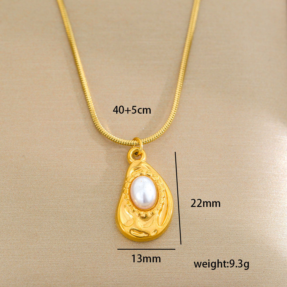 Collar minimalista de acero de titanio con forma de corazón, chapado en oro, perla y cadena ajustable para mujer