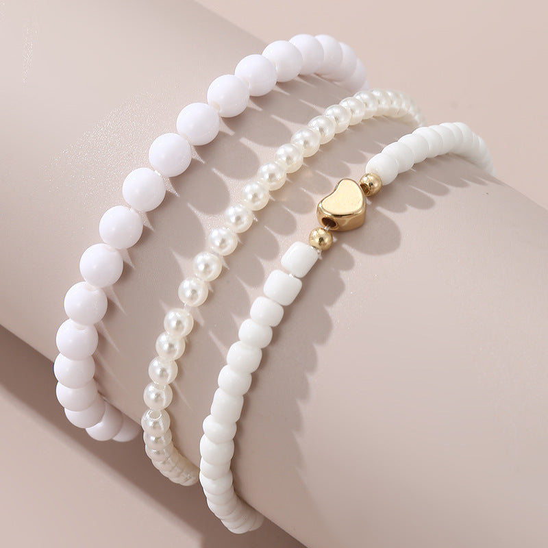 Bracciale minimalista a forma di cuore con perle finte per bambine dai 6 ai 10 anni e oltre, elegante gioiello da mano con finitura artigianale