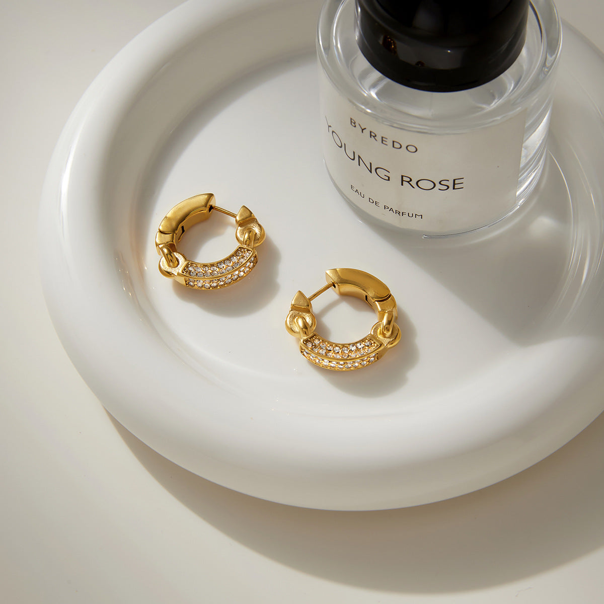 Pendientes de Aro Minimalistas Geométricos de Acero Inoxidable con Acabado Chapado para Mujer