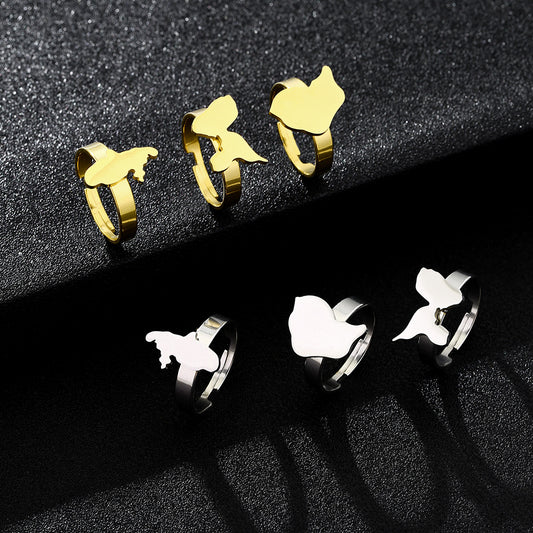 Ethnic Vintage Geometric Stainless Steel Ring with Plated Finish Unisex Fashion Jewelry