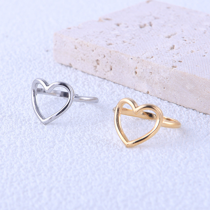 Minimalist Sweet Heart Shaped Plated Stainless Steel Open Ring for Women