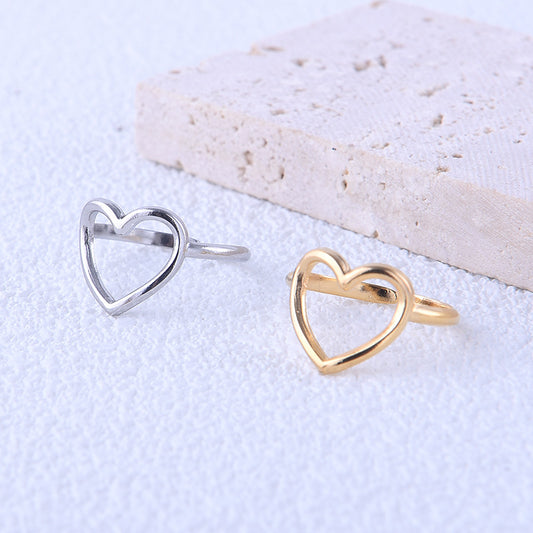 Minimalist Sweet Heart Shaped Plated Stainless Steel Open Ring for Women