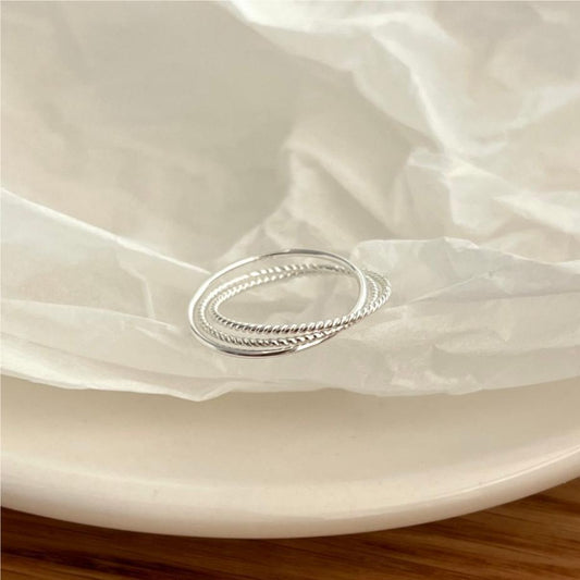 Sweet 925 Sterling Silver Geometric Twisted Rope Ring for Women