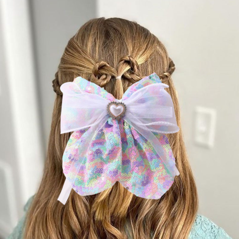 Fermaglio per capelli a forma di fiocco in stile naturale per ragazze, realizzato in tulle con texture arricciata e design a doppio strato