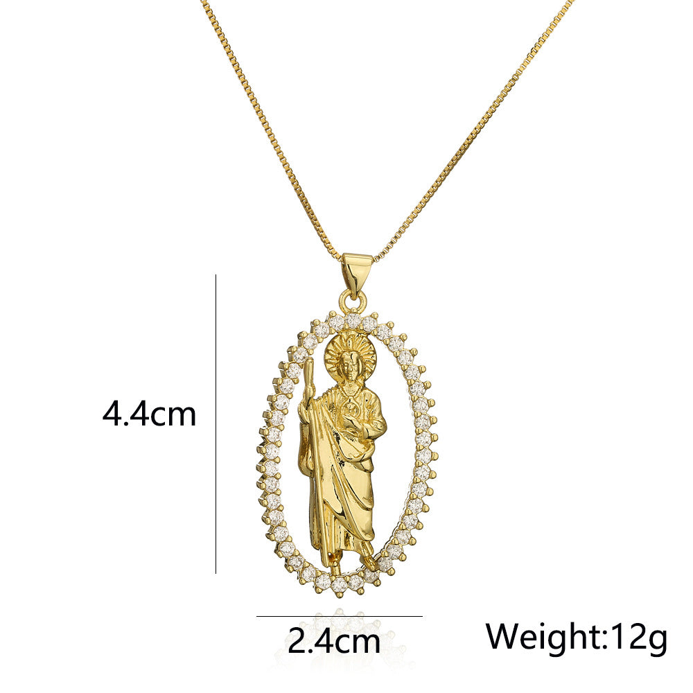 Collana con ciondolo geometrico ispirato allo stile sacerdotale da donna in rame con placcatura in oro 18K e intarsio di zirconi