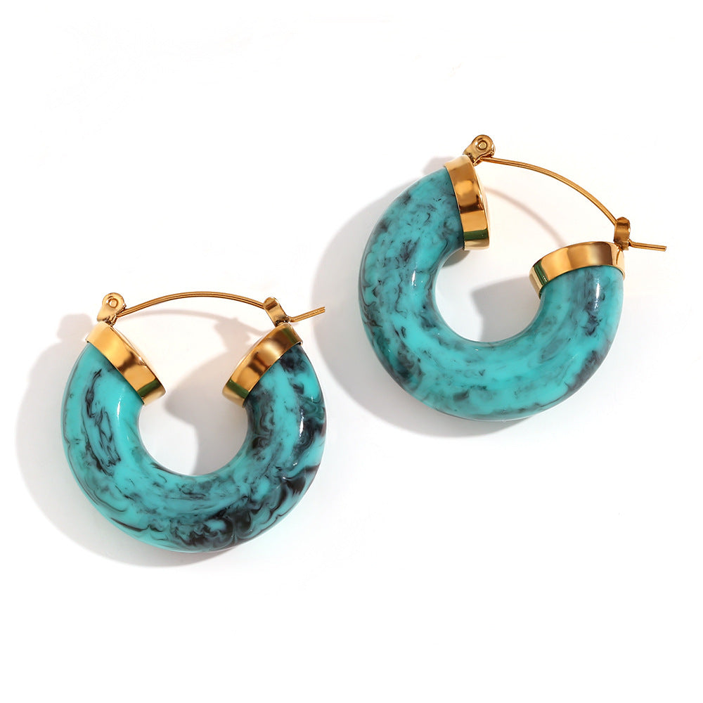 Orecchini a Cerchio a C da Donna Placcati in Oro 18K in Acciaio Inossidabile con Motivo Geometrico Vintage alla Moda e Acrilico