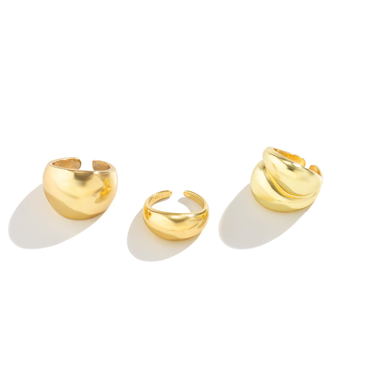 Minimalist Geometric Polished Alloy Ring Set for Women with Smooth Rounded Open Band Design